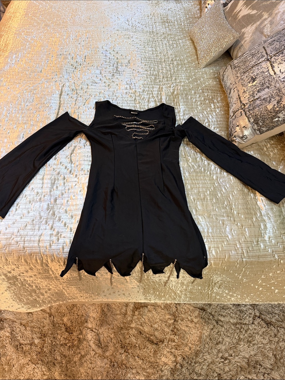 Black Women's Cold-Shoulder Stud Detail witch dress